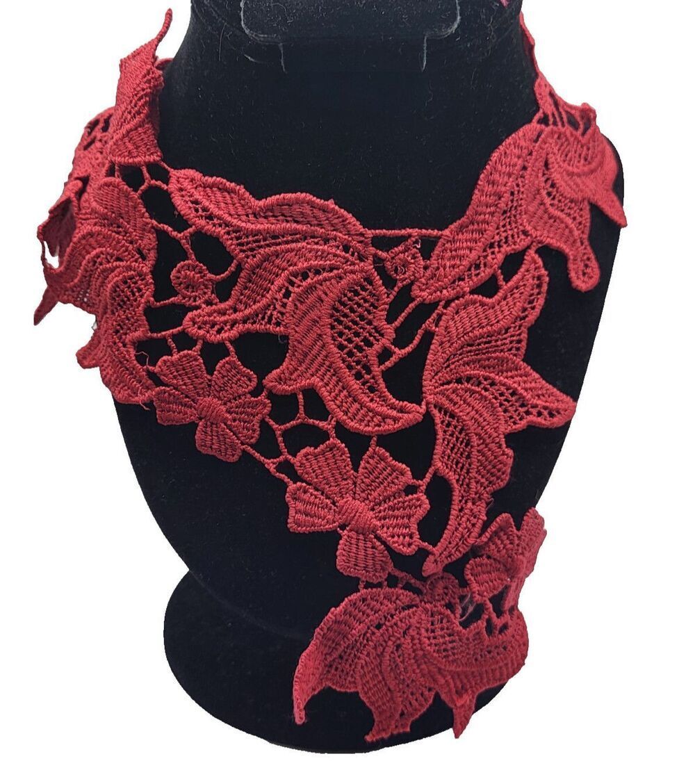 Wine Red Floral Embroidered Applique Sew On 13in from edge to center